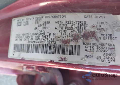 1997 Toyota 4Runner z USA, uszkodzony, nr VIN JT3GM84RXV0012372